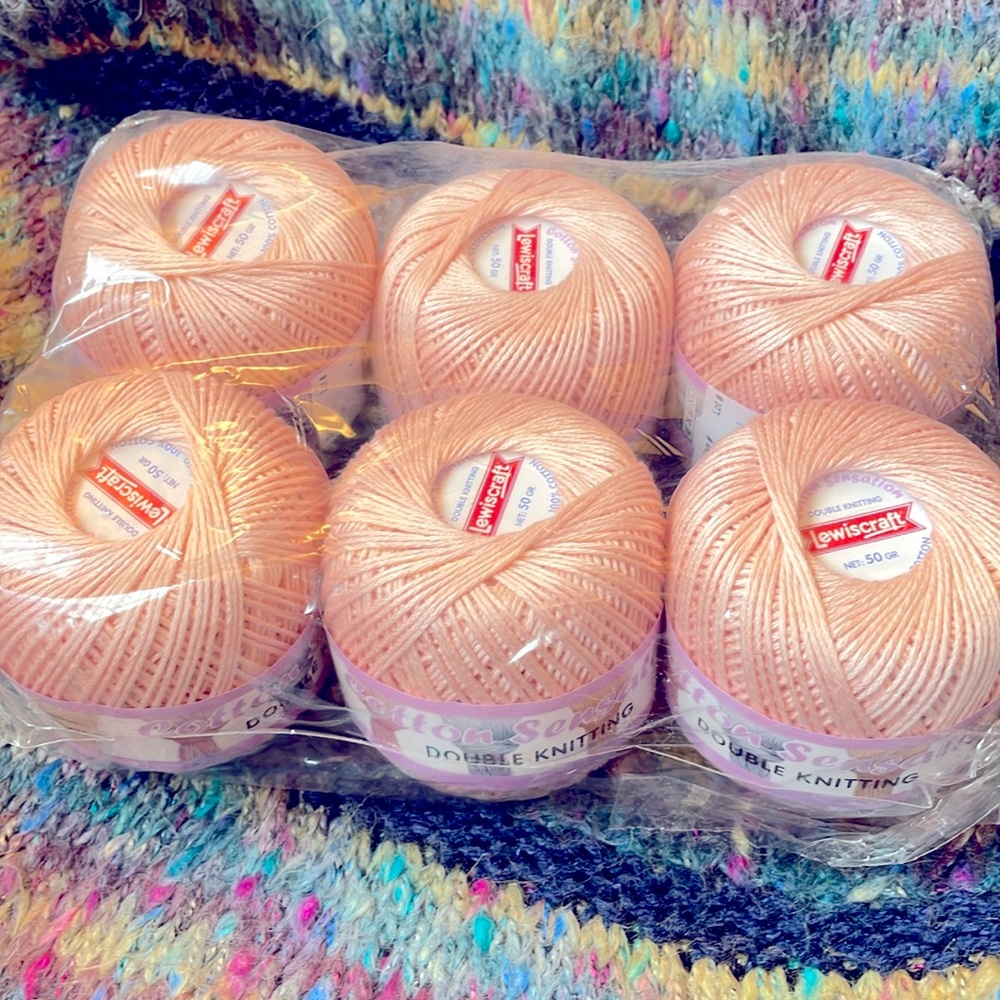 6 balls of 100% mercerized cotton dk weight knitting yarn baby pink